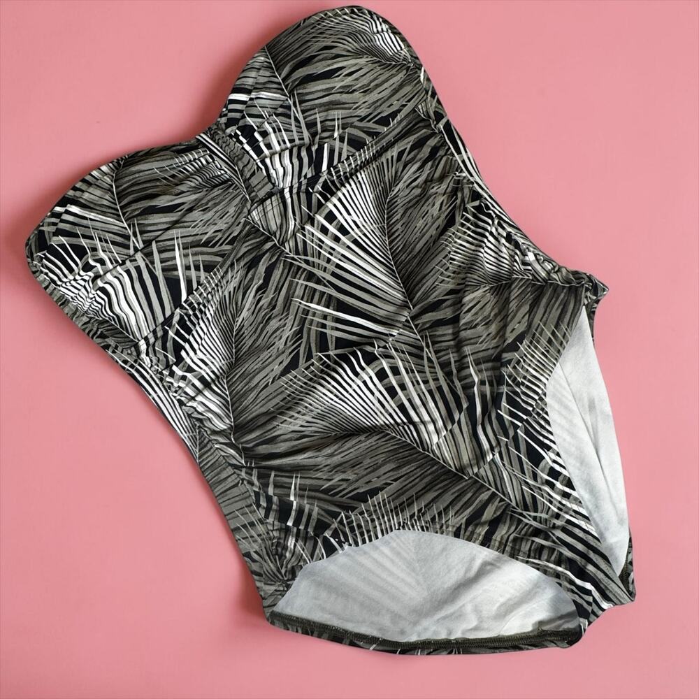 Tommy Bahama Strapless One Piece Swimsuit Size 16 Palm Print Tummy Control